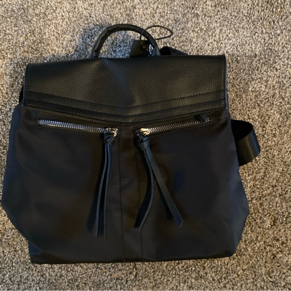 Botkier New York Women's Black Polyester/Leather Pockets Zipper Backpack Bag NWT